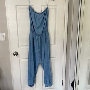 Strapless denim jumpsuit